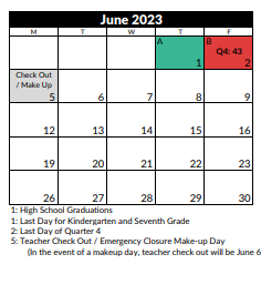 District School Academic Calendar for Oak Hollow School for June 2023