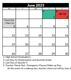District School Academic Calendar for Sandy School for June 2023