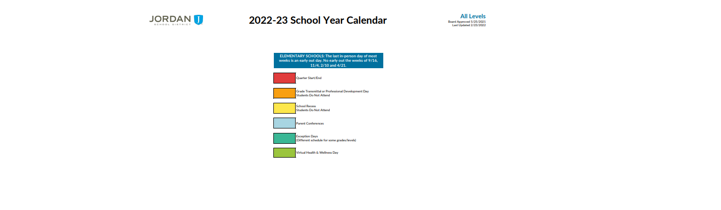District School Academic Calendar Key for Sandy School