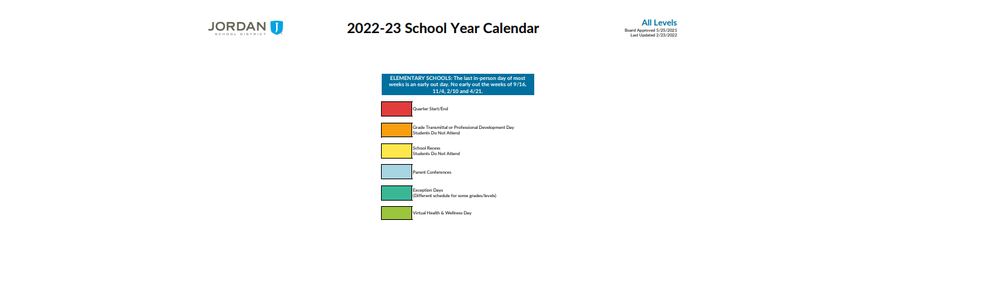 District School Academic Calendar Key for Union Middle