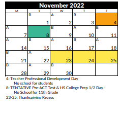 District School Academic Calendar for K.I.D.S. for November 2022