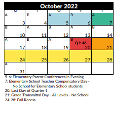 District School Academic Calendar for Quail Hollow School for October 2022