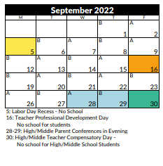 District School Academic Calendar for Bell View School for September 2022
