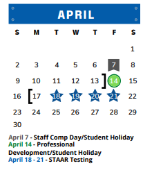 District School Academic Calendar for Accelerated Lrn Ctr for April 2023