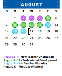 District School Academic Calendar for Accelerated Lrn Ctr for August 2022