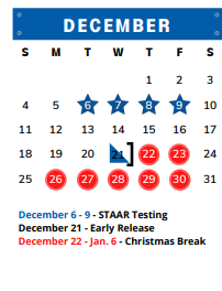 District School Academic Calendar for Joshua H S for December 2022