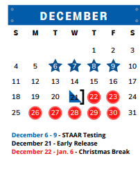 District School Academic Calendar for Plum Creek El for December 2022