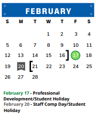 District School Academic Calendar for Accelerated Lrn Ctr for February 2023