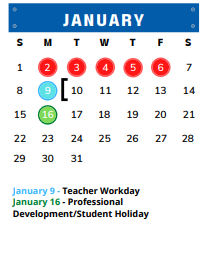 District School Academic Calendar for Plum Creek El for January 2023