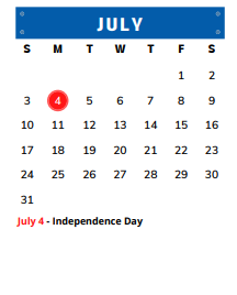 District School Academic Calendar for Joshua H S for July 2022