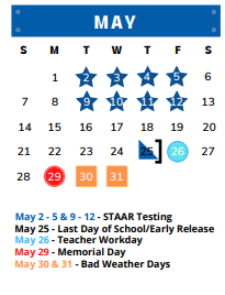 District School Academic Calendar for A G Elder El for May 2023
