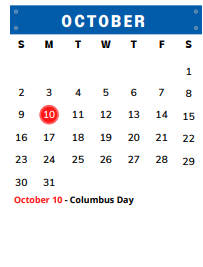 District School Academic Calendar for Plum Creek El for October 2022