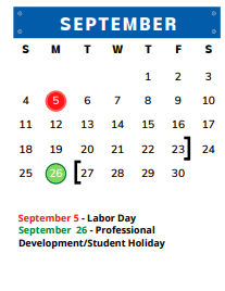 District School Academic Calendar for Joshua H S for September 2022