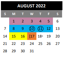District School Academic Calendar for Thompson Ctr for August 2022