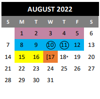 District School Academic Calendar for Judson Learning Acad for August 2022