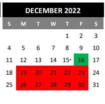 District School Academic Calendar for Alter School for December 2022