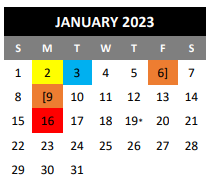 District School Academic Calendar for Coronado Village Elementary for January 2023