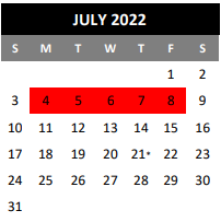 District School Academic Calendar for Judson Learning Acad for July 2022