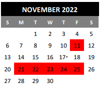 District School Academic Calendar for William Paschall Elementary for November 2022