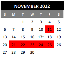 District School Academic Calendar for Karen Wagner High School for November 2022