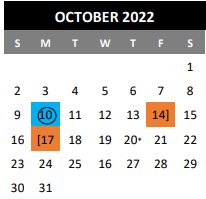 District School Academic Calendar for Judson Learning Acad for October 2022