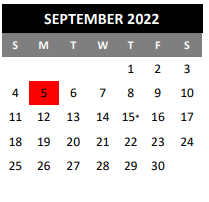 District School Academic Calendar for Judson High School for September 2022