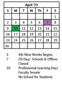 District School Academic Calendar for Sissonville High School for April 2023