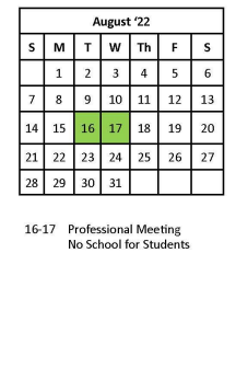 District School Academic Calendar for Shawnee Community Center for August 2022
