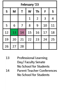 District School Academic Calendar for Saint Albans High School for February 2023