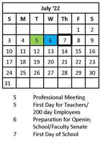District School Academic Calendar for Bridgeview Elementary School for July 2022