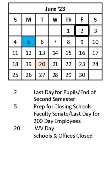 District School Academic Calendar for J E Robins Elementary School for June 2023