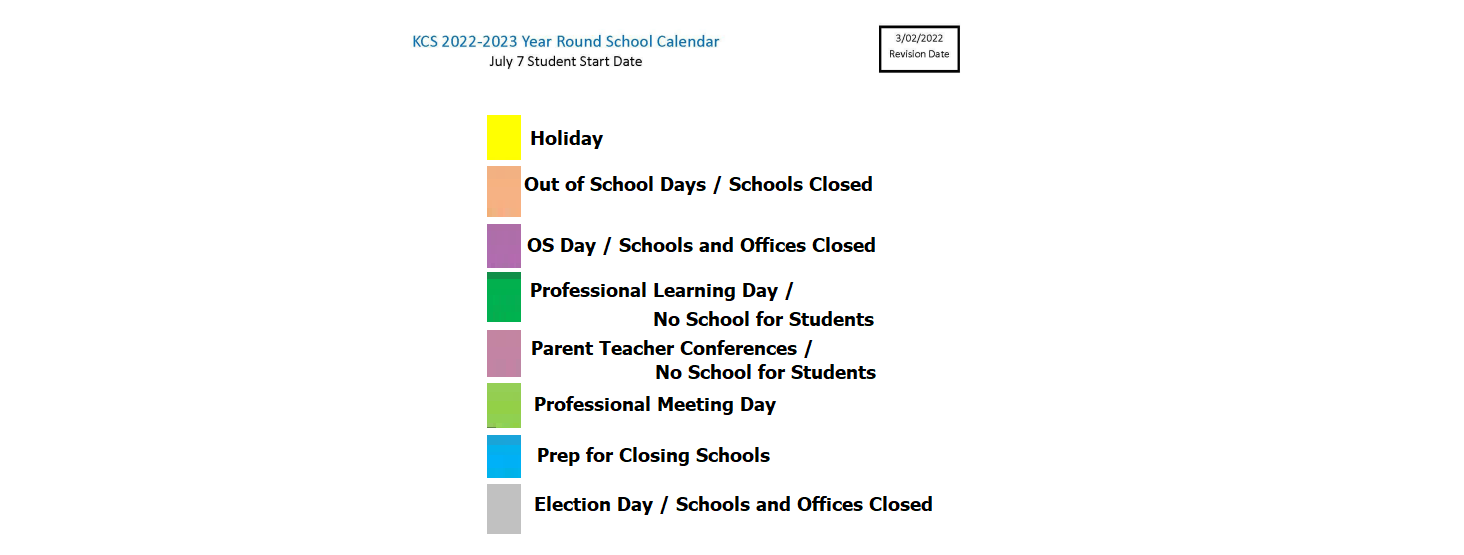 District School Academic Calendar Key for Shawnee Community Center