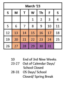 District School Academic Calendar for John Adams Middle School for March 2023