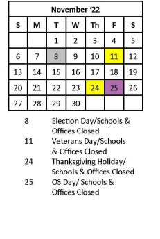 District School Academic Calendar for Kenna Elementary School for November 2022