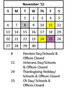 District School Academic Calendar for Sissonville Elementary School for November 2022