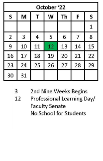 District School Academic Calendar for Shawnee Community Center for October 2022