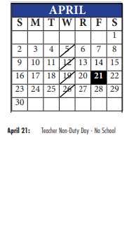 District School Academic Calendar for Wm A White Elem for April 2023