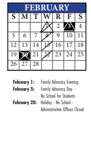 District School Academic Calendar for Wm A White Elem for February 2023
