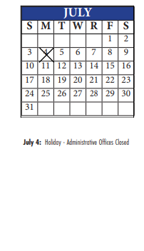 District School Academic Calendar for Wm A White Elem for July 2022