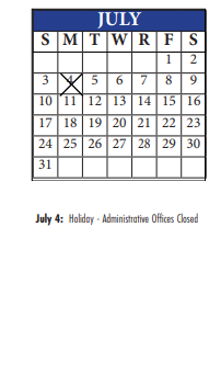 District School Academic Calendar for Eugene Ware Elem for July 2022