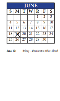 District School Academic Calendar for Wm A White Elem for June 2023