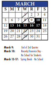 District School Academic Calendar for Wm A White Elem for March 2023