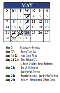 District School Academic Calendar for Chelsea Elem for May 2023