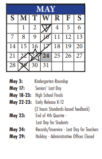 District School Academic Calendar for Stony Point North for May 2023