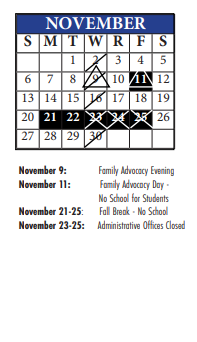 District School Academic Calendar for Wm A White Elem for November 2022