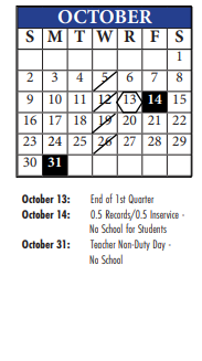 District School Academic Calendar for Stony Point North for October 2022