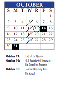 District School Academic Calendar for Wm A White Elem for October 2022