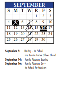 District School Academic Calendar for Frances Willard Elem for September 2022