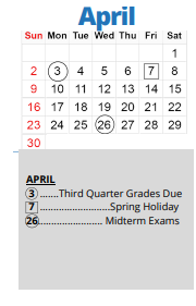 District School Academic Calendar for Fairview Alternative for April 2023