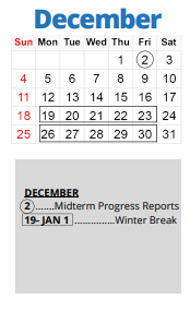 District School Academic Calendar for Pershing Early Childhood for December 2022